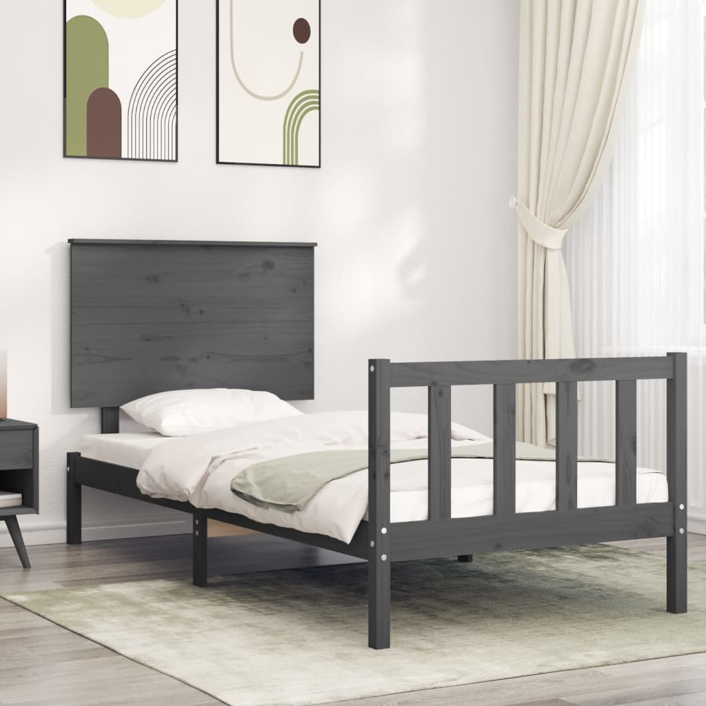 Berkfield Bed Frame with Headboard Grey Single Solid Wood