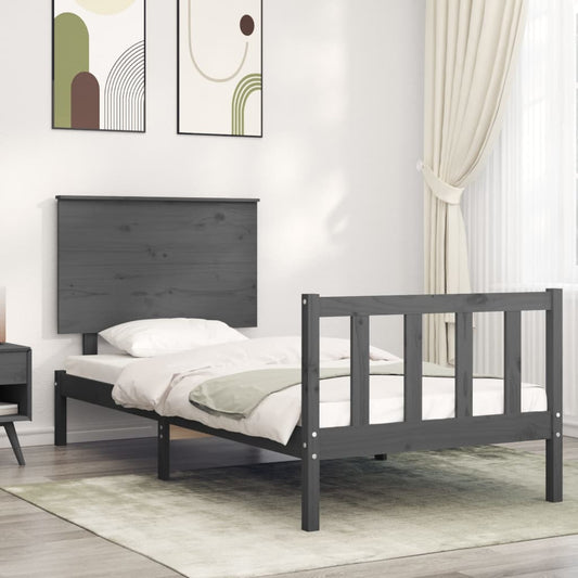 Berkfield Bed Frame with Headboard Grey Single Solid Wood