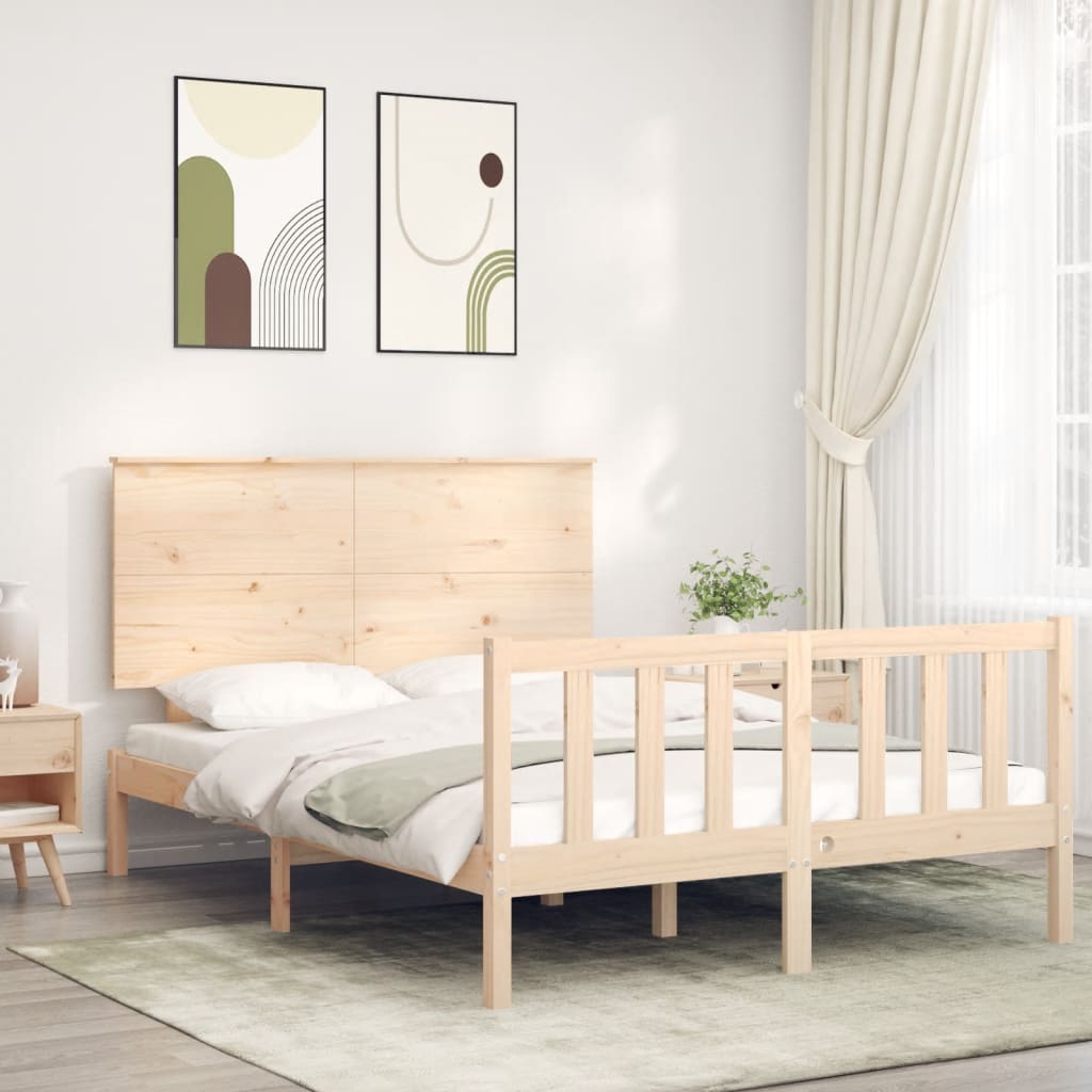 Berkfield Bed Frame with Headboard Small Double Solid Wood