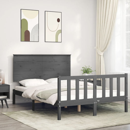 Berkfield Bed Frame with Headboard Grey Small Double Solid Wood