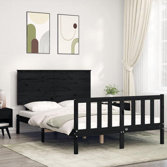 Berkfield Bed Frame with Headboard Black Small Double Solid Wood