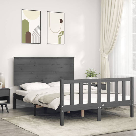 Berkfield Bed Frame with Headboard Grey Double Solid Wood