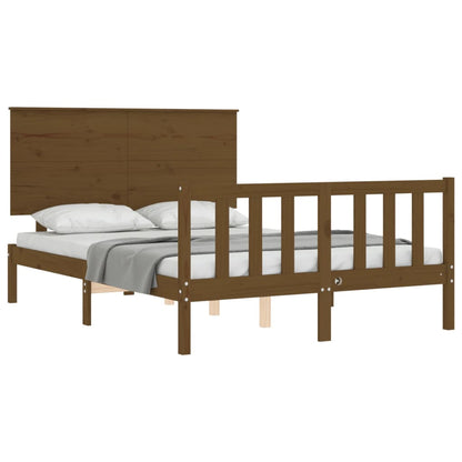 Berkfield Bed Frame with Headboard Honey Brown Double Solid Wood