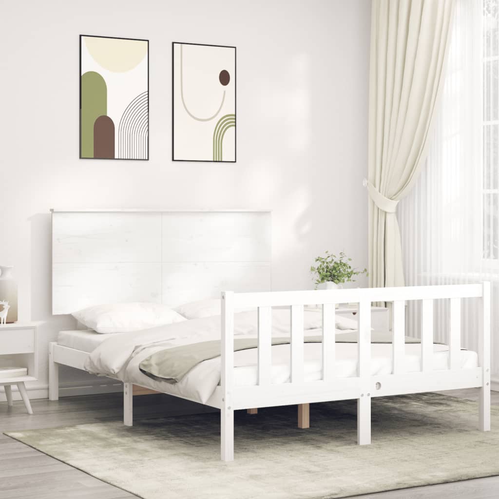 Berkfield Bed Frame with Headboard White 140x190 cm Solid Wood