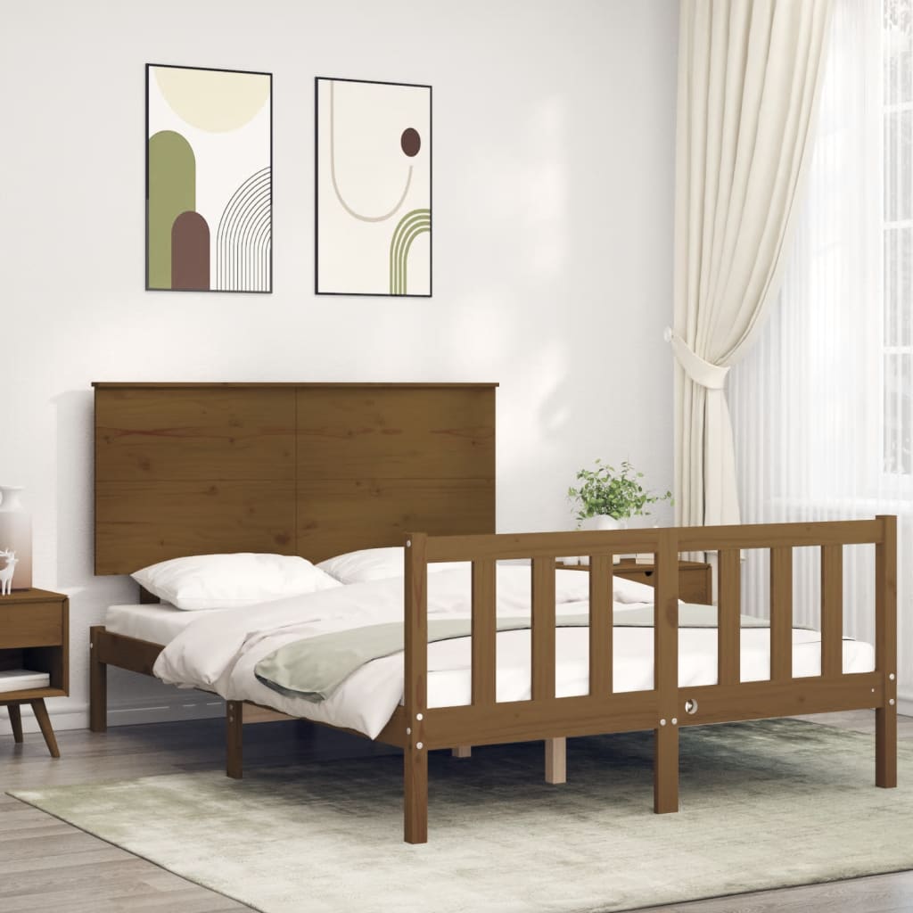 Berkfield Bed Frame with Headboard Honey Brown 140x190 cm Solid Wood