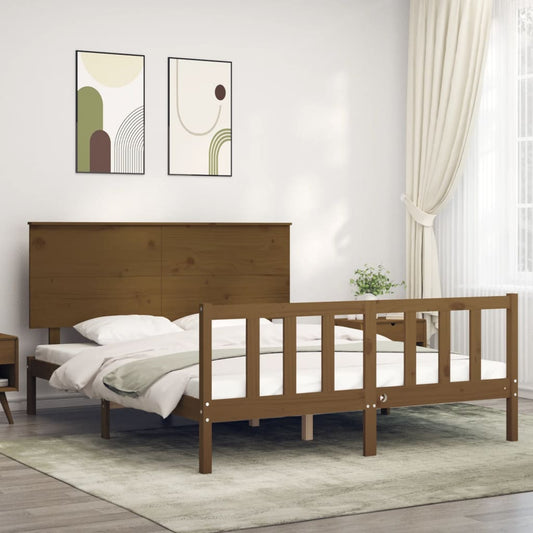 Berkfield Bed Frame with Headboard Honey Brown King Size Solid Wood