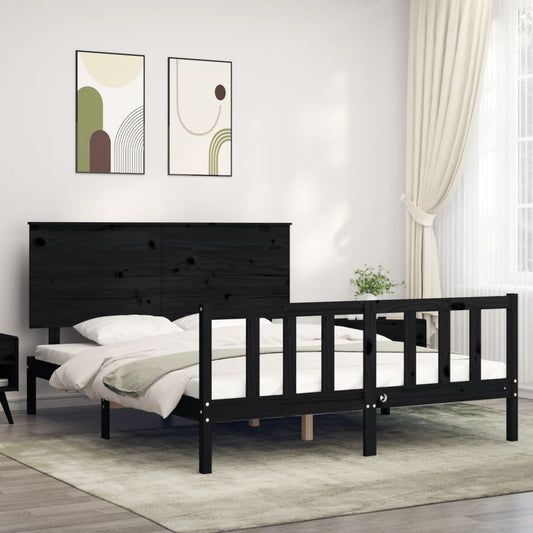 Berkfield Bed Frame with Headboard Black King Size Solid Wood