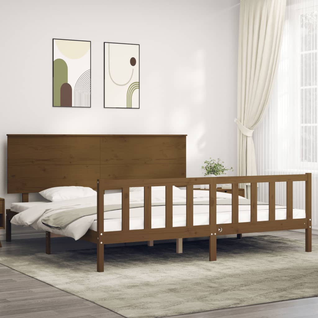 Berkfield Bed Frame with Headboard Honey Brown Super King Size Solid Wood