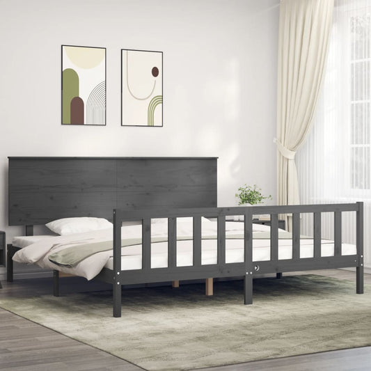 Berkfield Bed Frame with Headboard Grey 200x200 cm Solid Wood