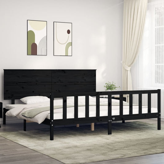 Berkfield Bed Frame with Headboard Black 200x200 cm Solid Wood