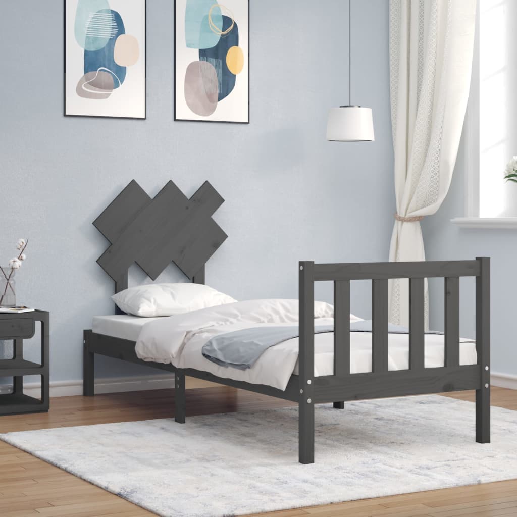 Berkfield Bed Frame with Headboard Grey Small Single Solid Wood