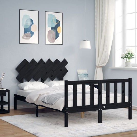 Berkfield Bed Frame with Headboard Black Small Double Solid Wood