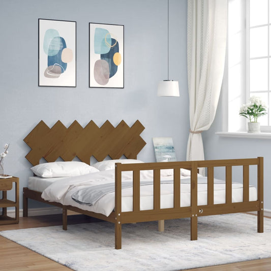 Berkfield Bed Frame with Headboard Honey Brown 140x190 cm Solid Wood