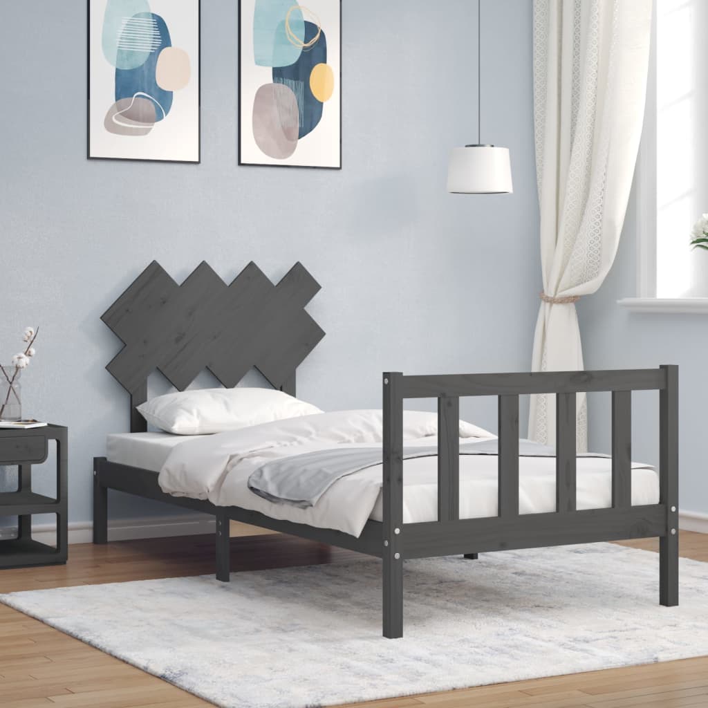 Berkfield Bed Frame with Headboard Grey 90x200 cm Solid Wood