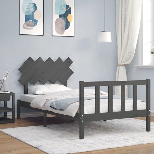 Berkfield Bed Frame with Headboard Grey 100x200 cm Solid Wood