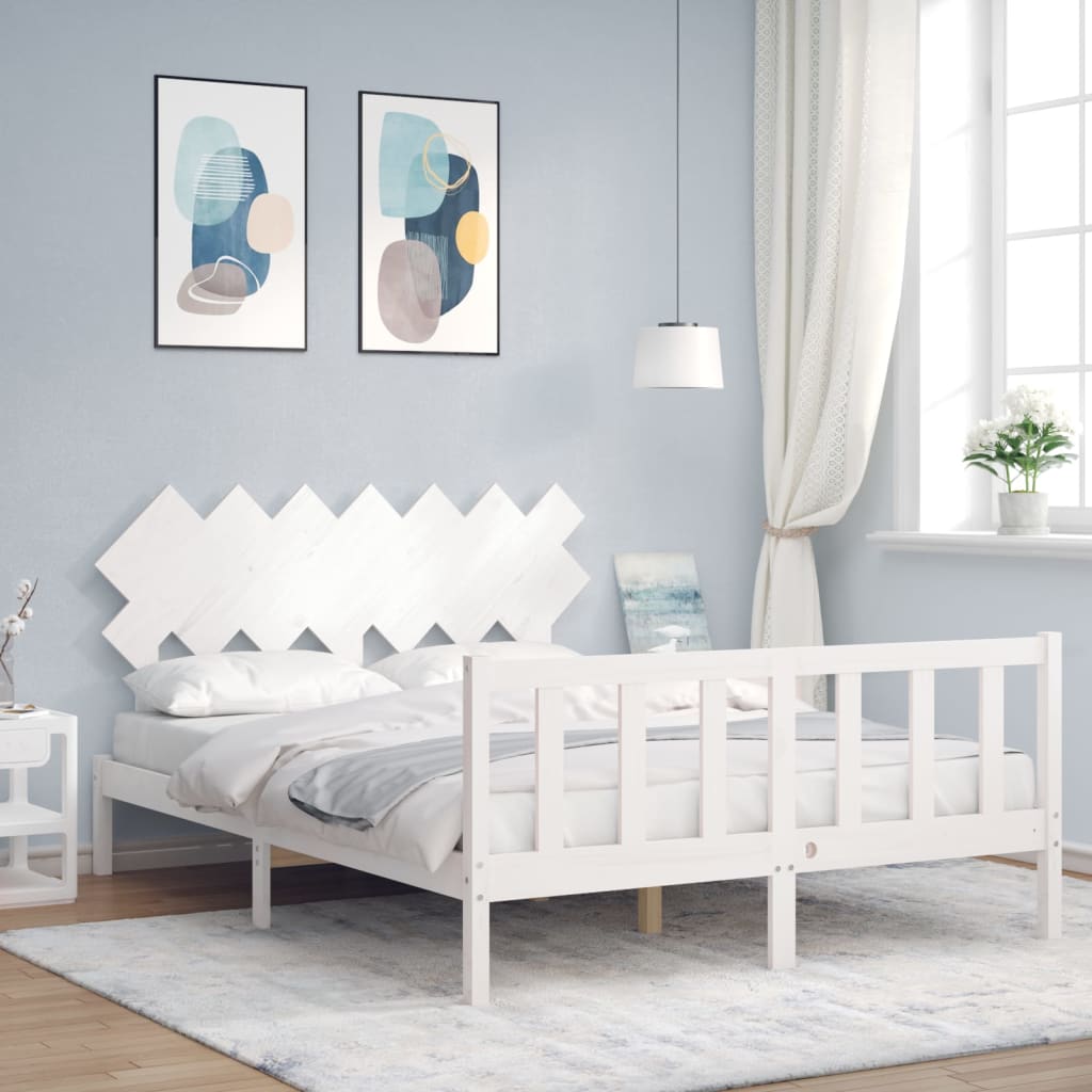 Berkfield Bed Frame with Headboard White 140x200 cm Solid Wood