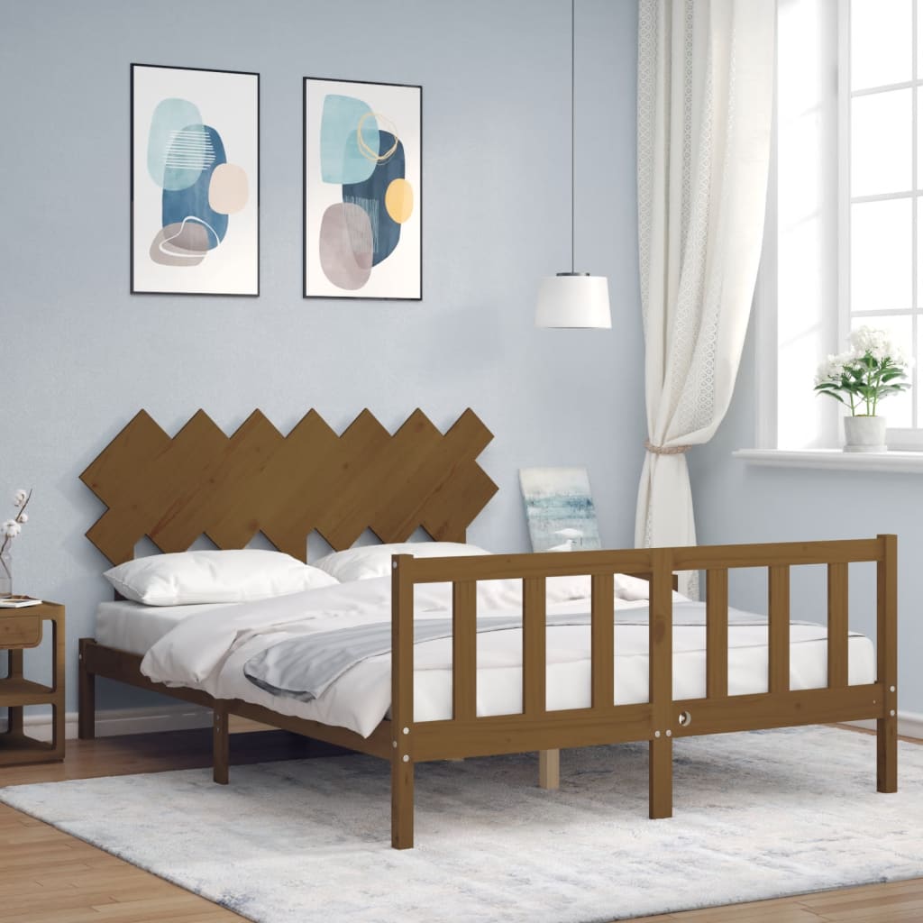 Berkfield Bed Frame with Headboard Honey Brown King Size Solid Wood