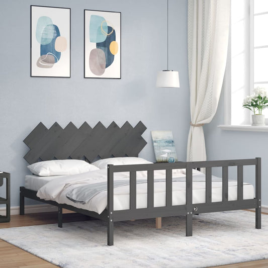 Berkfield Bed Frame with Headboard Grey 160x200 cm Solid Wood