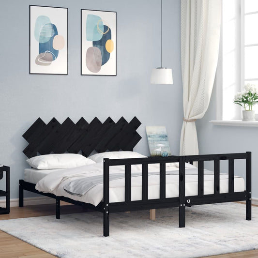 Berkfield Bed Frame with Headboard Black 160x200 cm Solid Wood