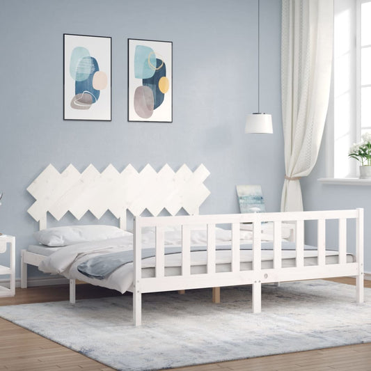 Berkfield Bed Frame with Headboard White Super King Size Solid Wood