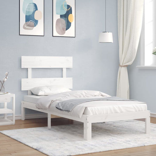 Berkfield Bed Frame with Headboard White Small Single Solid Wood