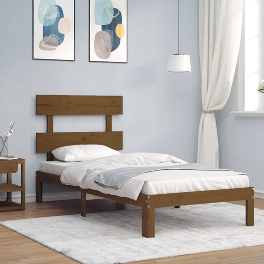 Berkfield Bed Frame with Headboard Honey Brown Small Single Solid Wood