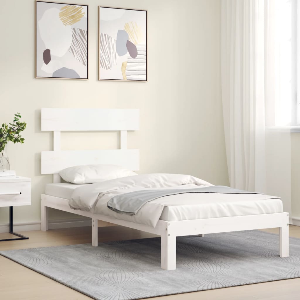 Berkfield Bed Frame with Headboard White Single Solid Wood