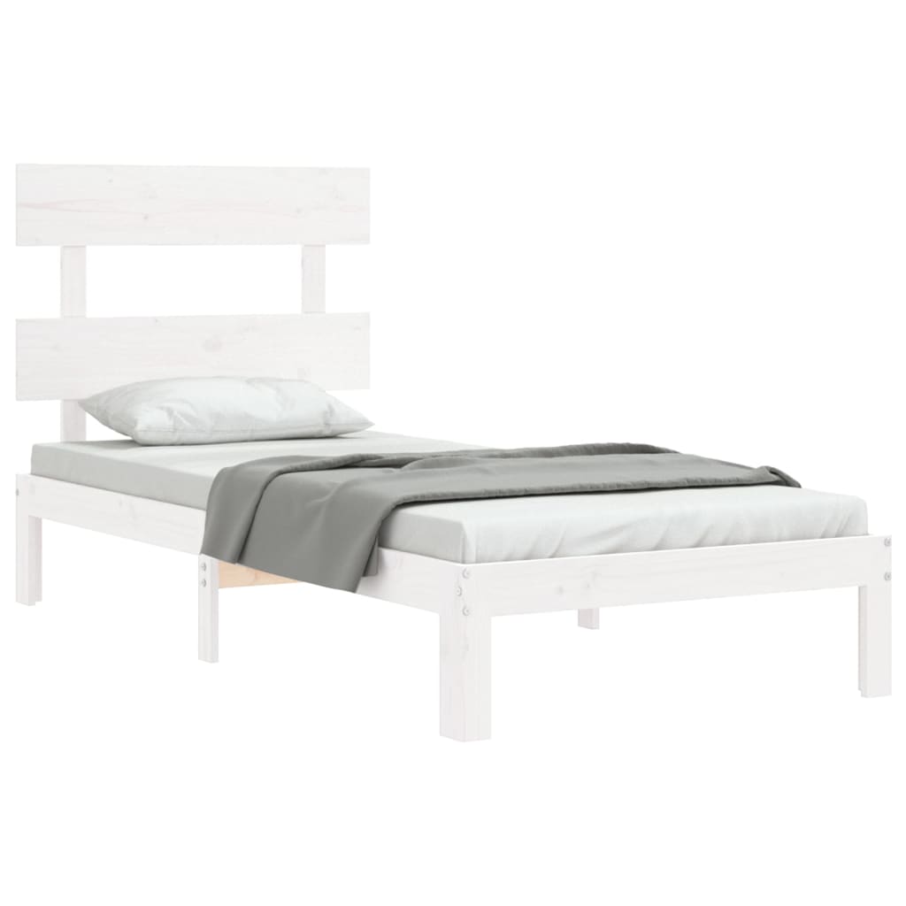Berkfield Bed Frame with Headboard White Single Solid Wood