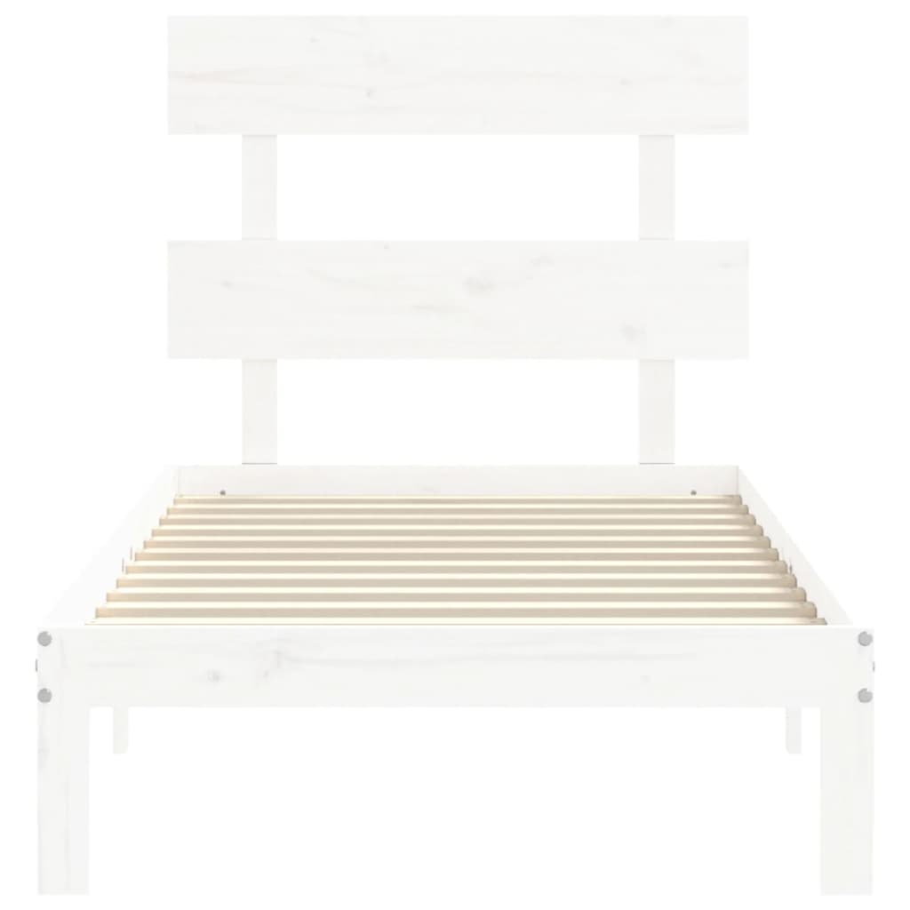 Berkfield Bed Frame with Headboard White Single Solid Wood