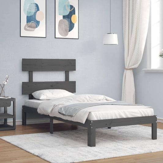 Berkfield Bed Frame with Headboard Grey Single Solid Wood