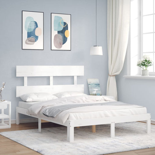 Berkfield Bed Frame with Headboard White Small Double Solid Wood