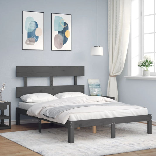 Berkfield Bed Frame with Headboard Grey Small Double Solid Wood