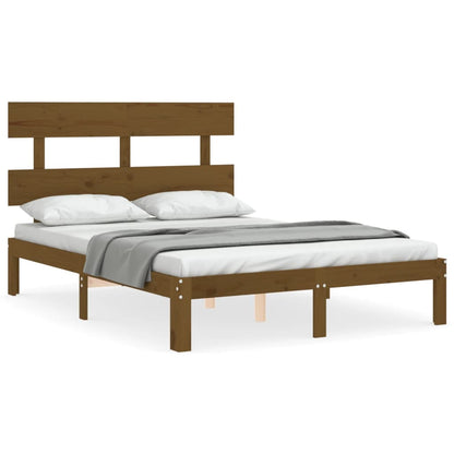 Berkfield Bed Frame with Headboard Honey Brown Small Double Solid Wood