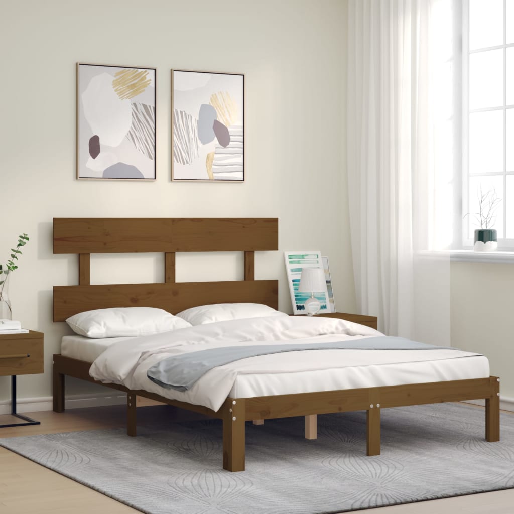 Berkfield Bed Frame with Headboard Honey Brown Small Double Solid Wood