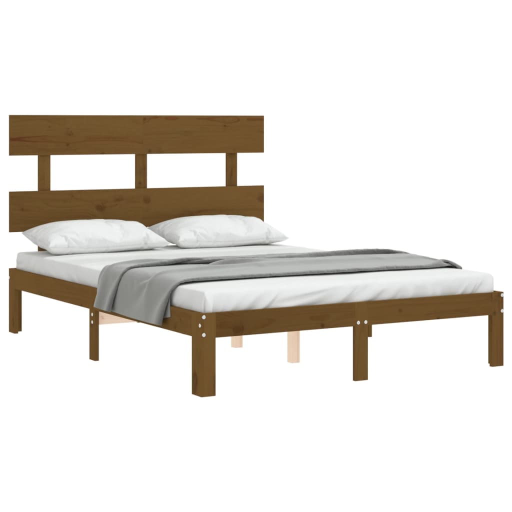Berkfield Bed Frame with Headboard Honey Brown Small Double Solid Wood