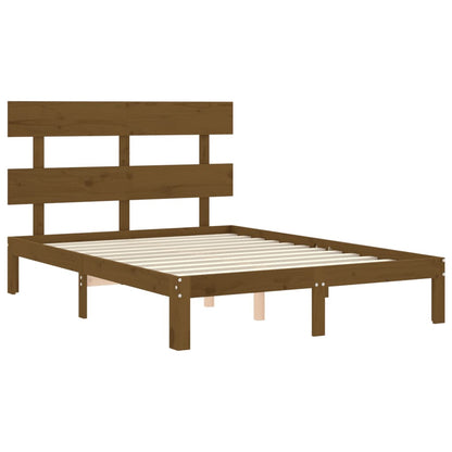Berkfield Bed Frame with Headboard Honey Brown Small Double Solid Wood
