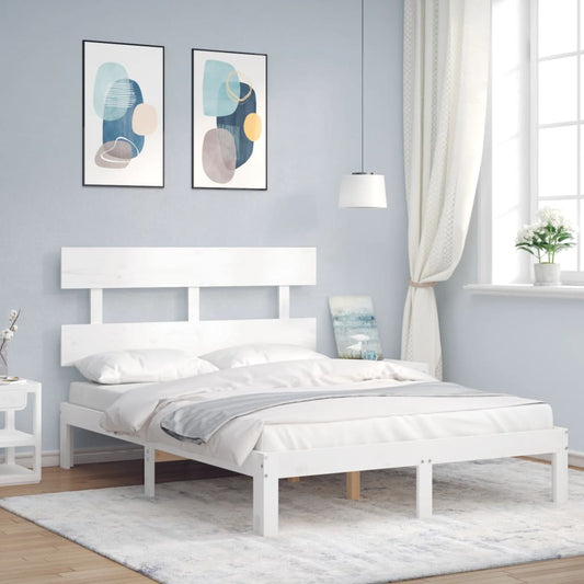 Berkfield Bed Frame with Headboard White Double Solid Wood