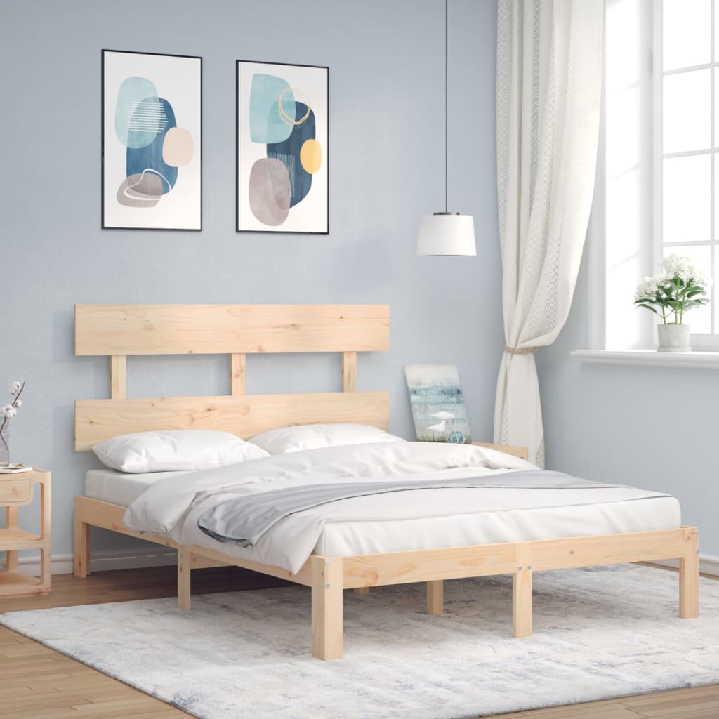 Berkfield Bed Frame with Headboard 140x190 cm Solid Wood