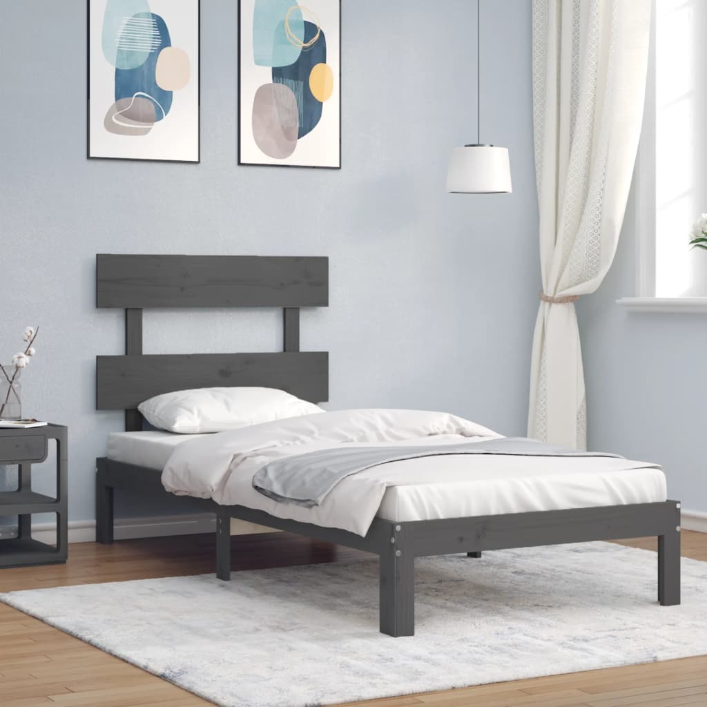 Berkfield Bed Frame with Headboard Grey 90x200 cm Solid Wood