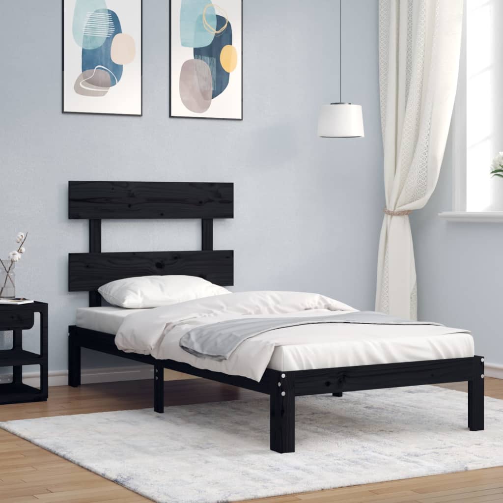 Berkfield Bed Frame with Headboard Black 90x200 cm Solid Wood
