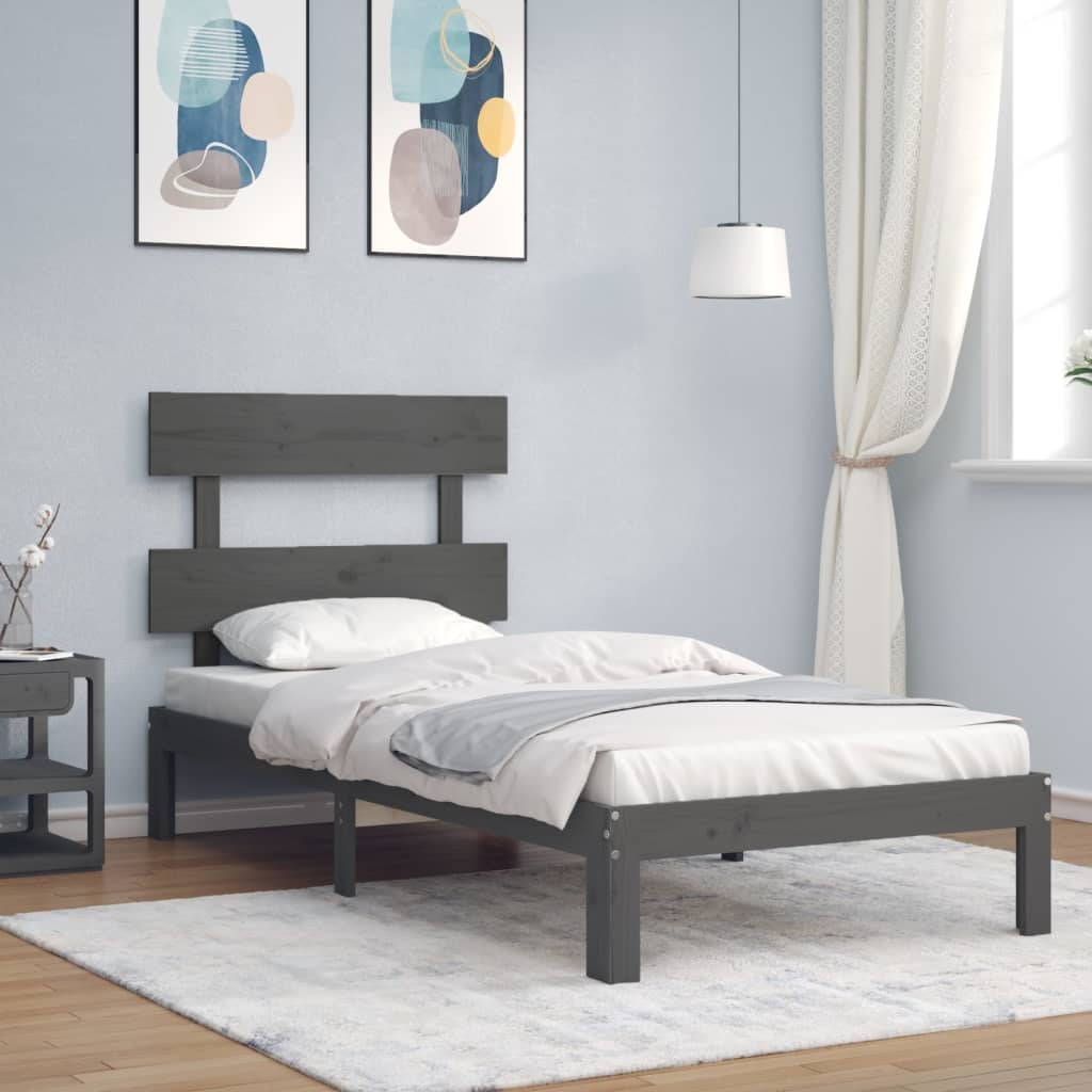 Berkfield Bed Frame with Headboard Grey 100x200 cm Solid Wood