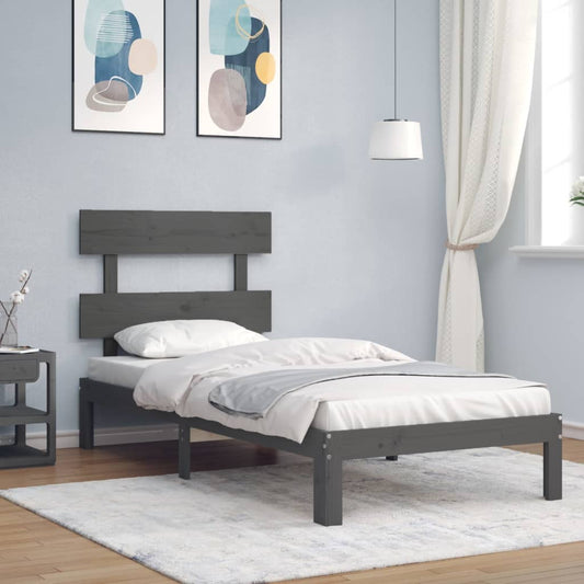 Berkfield Bed Frame with Headboard Grey 100x200 cm Solid Wood