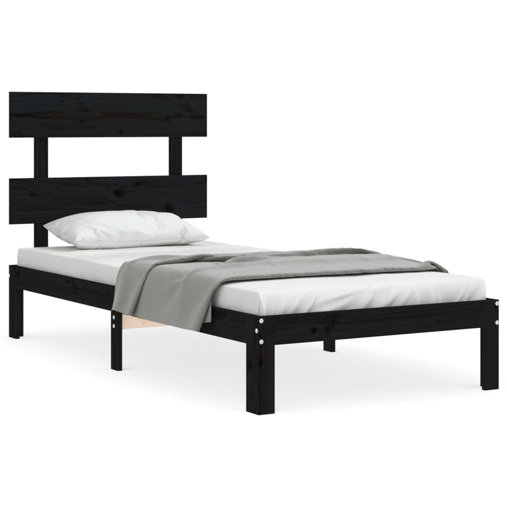 Berkfield Bed Frame with Headboard Black 100x200 cm Solid Wood