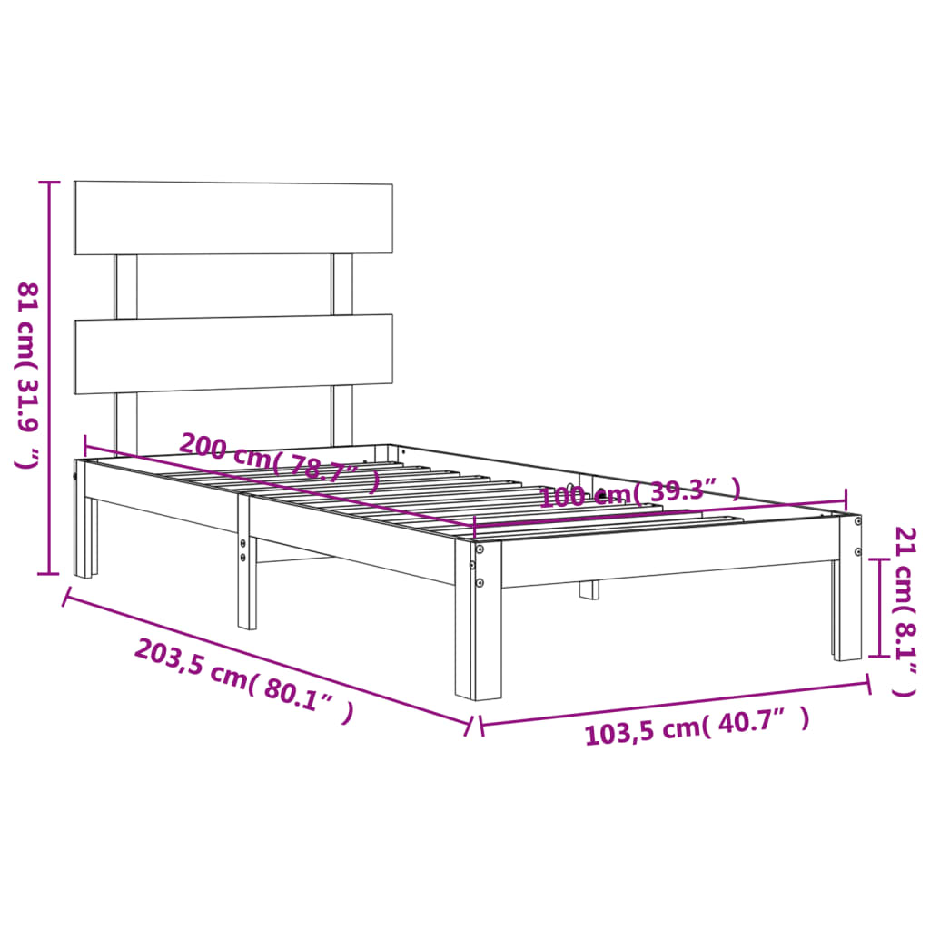 Berkfield Bed Frame with Headboard Black 100x200 cm Solid Wood