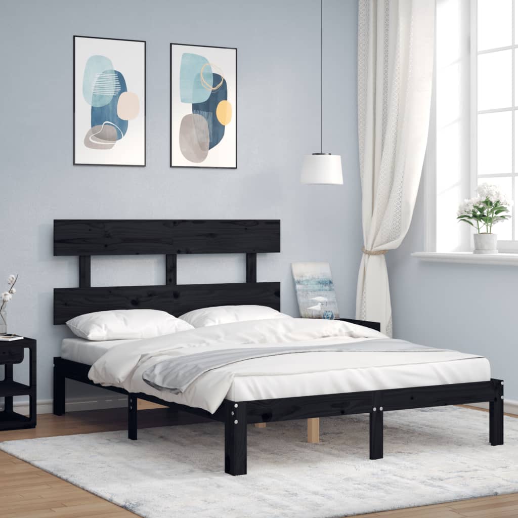Berkfield Bed Frame with Headboard Black 120x200 cm Solid Wood