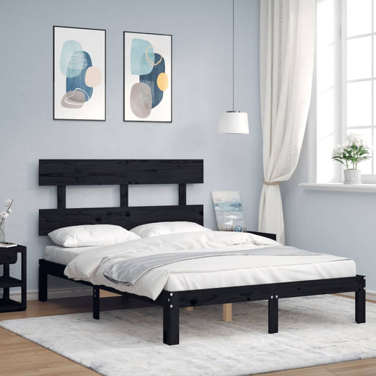 Berkfield Bed Frame with Headboard Black 120x200 cm Solid Wood