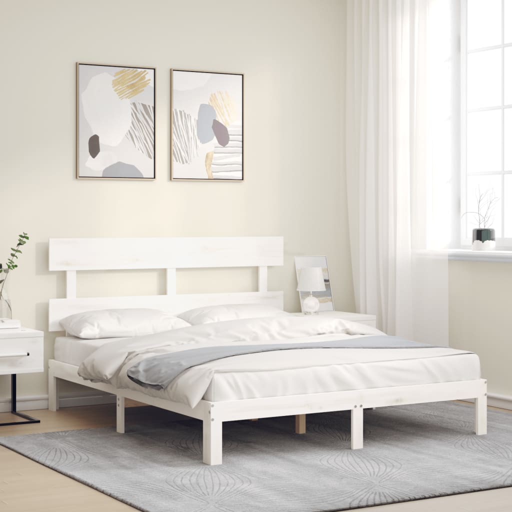 Berkfield Bed Frame with Headboard White King Size Solid Wood