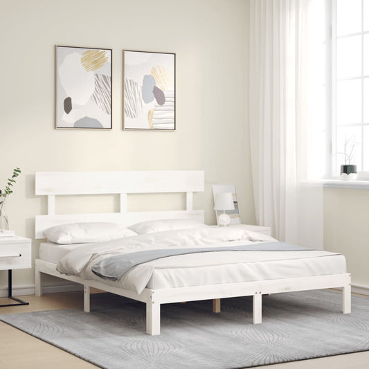 Berkfield Bed Frame with Headboard White King Size Solid Wood
