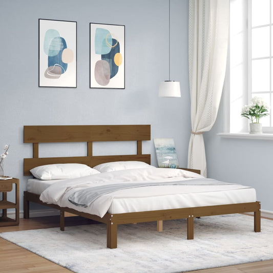 Berkfield Bed Frame with Headboard Honey Brown King Size Solid Wood