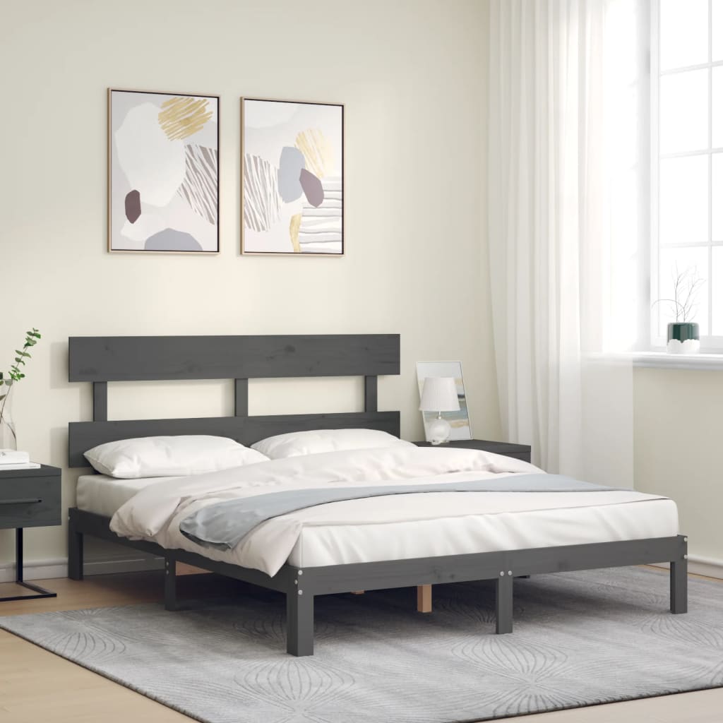 Berkfield Bed Frame with Headboard Grey 160x200 cm Solid Wood